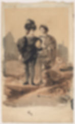 Hamlet and Horatio in the Graveyard
Eugène Delacroix French
1827–28
Not on view
A highly literate artist, Delacroix was often drawn to the works of William Shakespeare. This scene from Hamlet, for example, appears and reappears in the artist’s drawings, prints, and paintings. It describes the tragicomic encounter between Hamlet and the gravediggers in Act V. Here Hamlet and Horatio contemplate the skull of the fool Yorick.