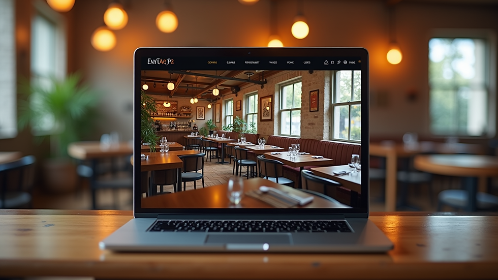 Eye-level view of a restaurant website on a laptop screen