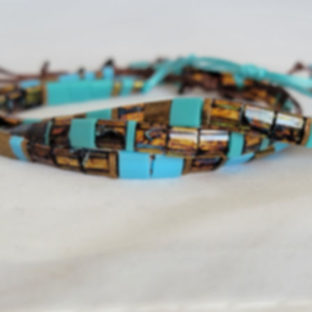 Picasso AMBER & Blue TILA Bead Bracelets 