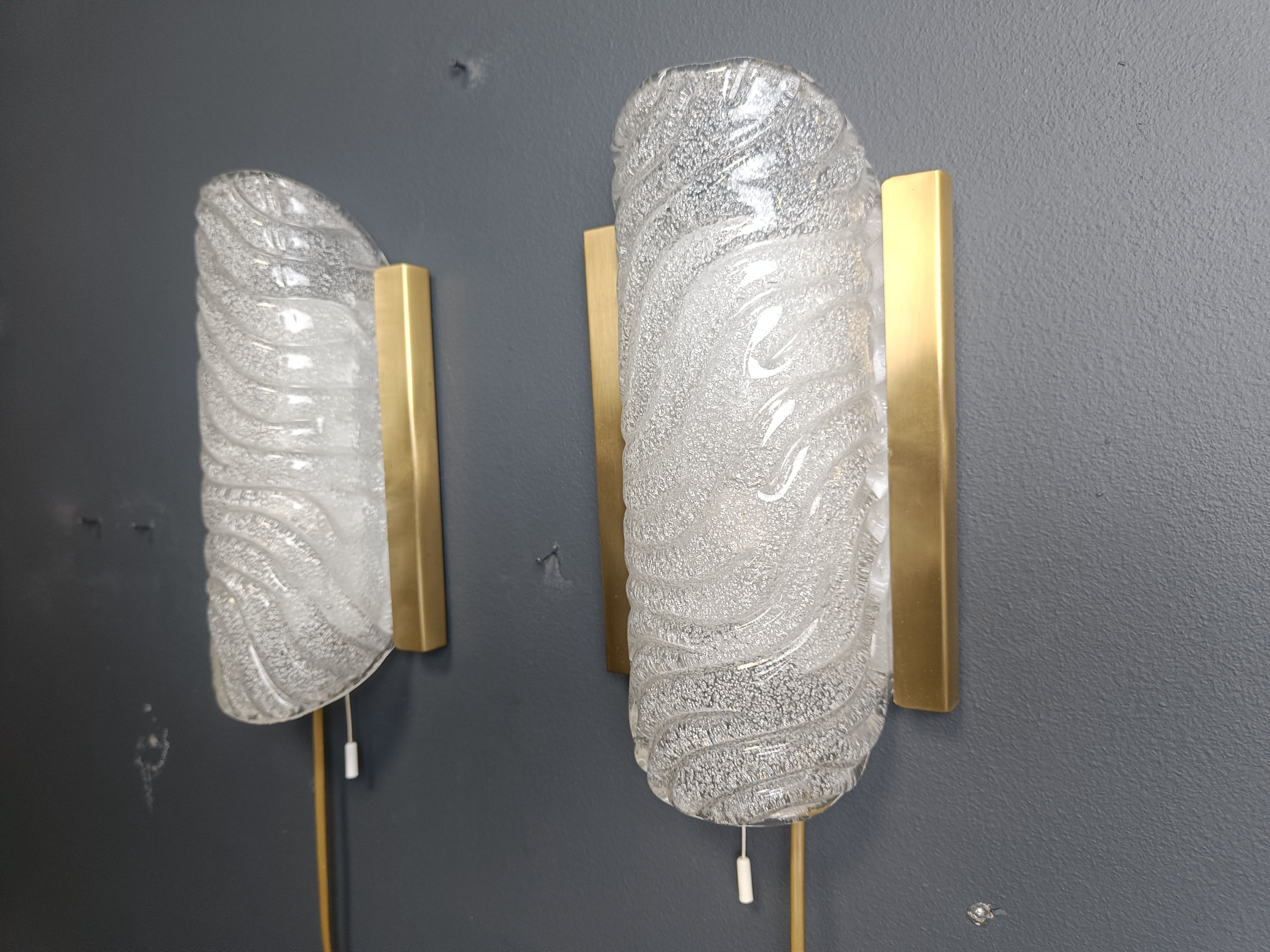 Pair of brass and glass wall lights by Fischer Leuchten, 1960s