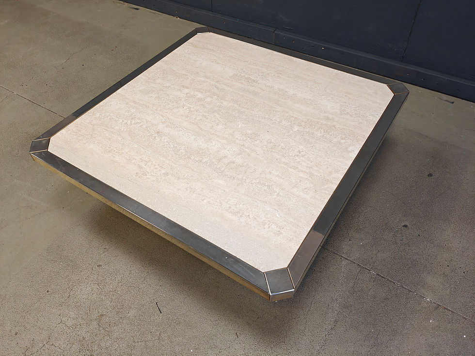 Thumbnail: Vintage belgochrom 23kt gold and travertine coffee table , 1970s