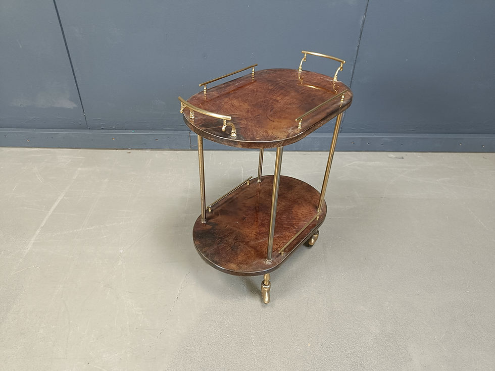 Italian Lacquered Goatskin / Parchment Serving Bar Cart by Aldo Tura, 1960s