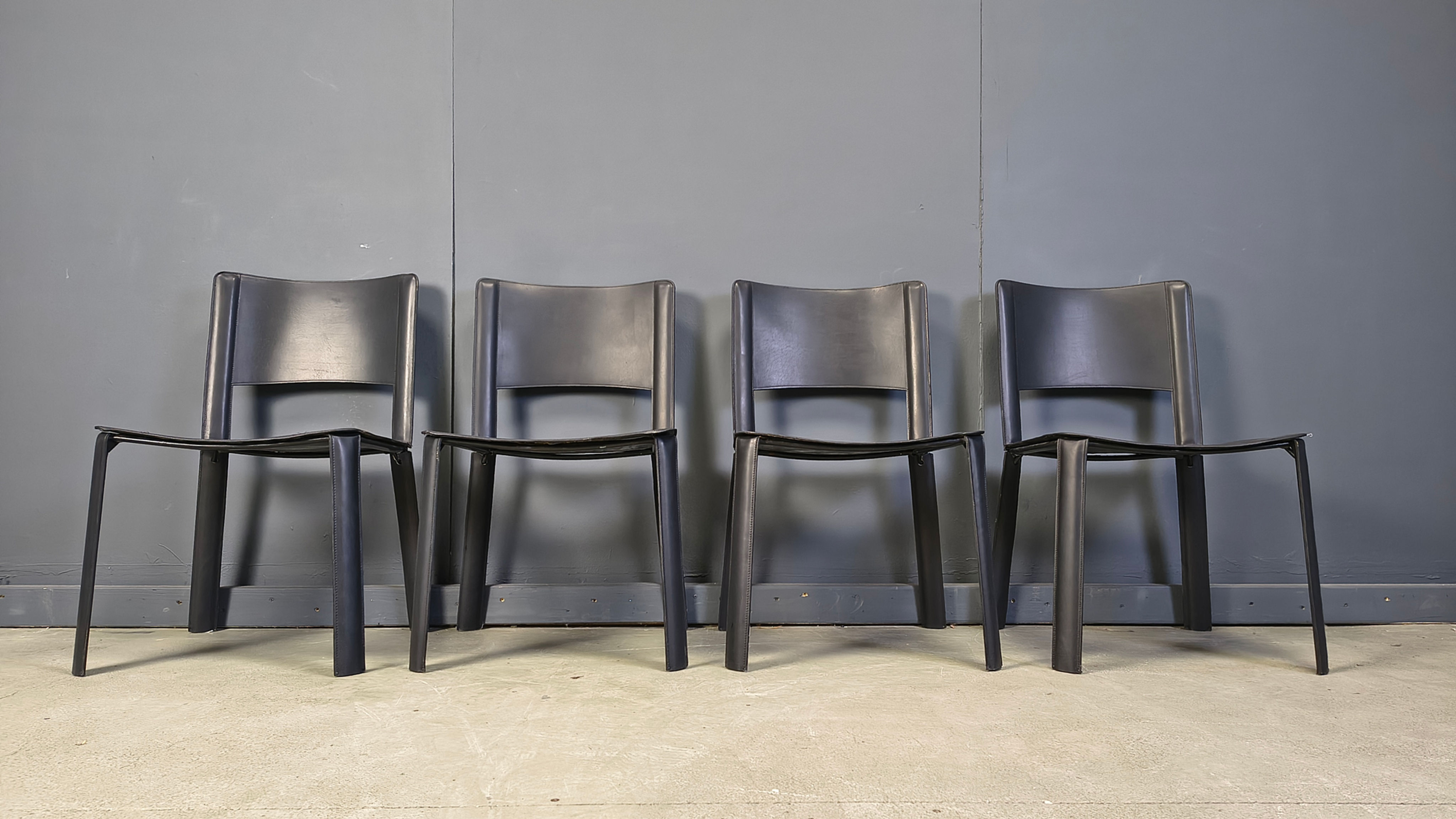 Vintage black leather dining chairs, Italy, 1980s