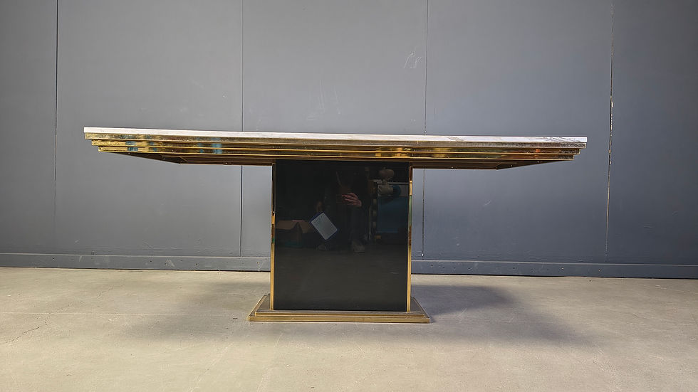 Thumbnail: Vintage white marble and brass dining table, 1970s