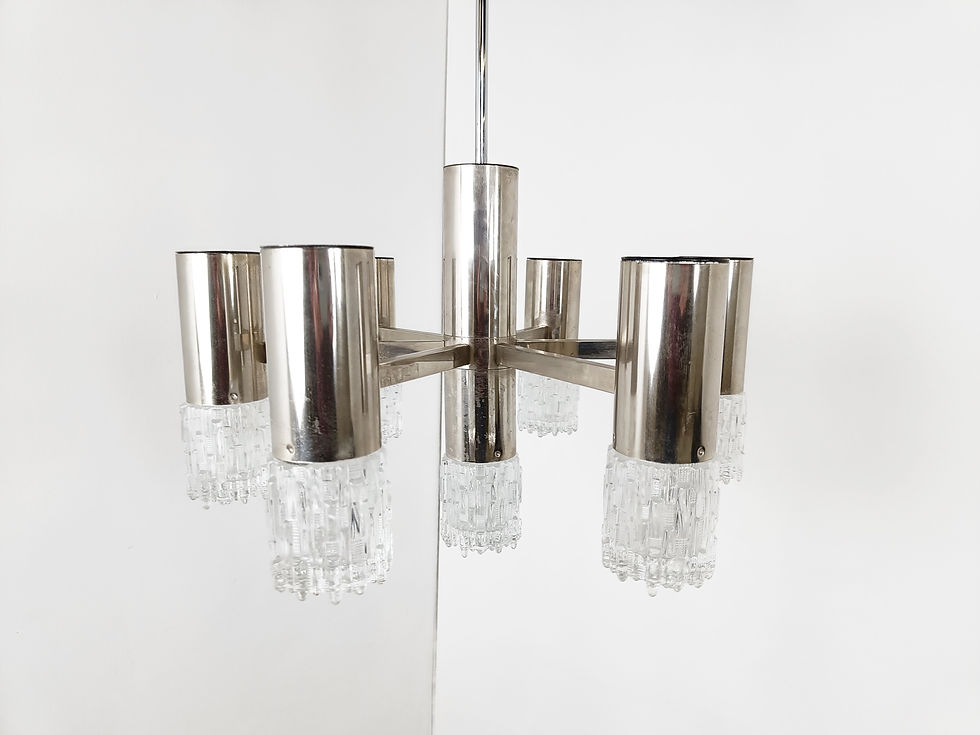 Thumbnail: Chrome and glass chandelier attributed to Sciolari, 1970s