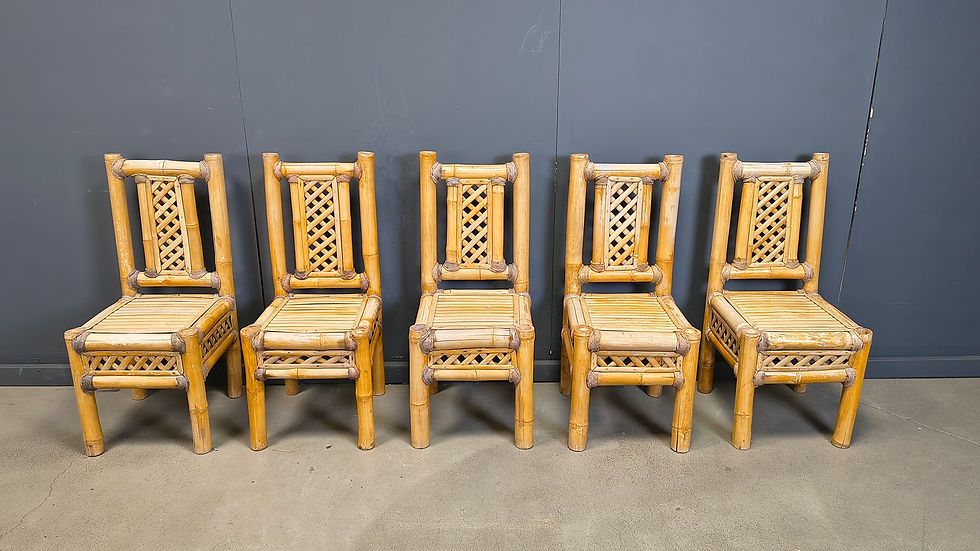 Thumbnail: Boho Chic Chunky Bamboo Dining Chairs - Set of 5
