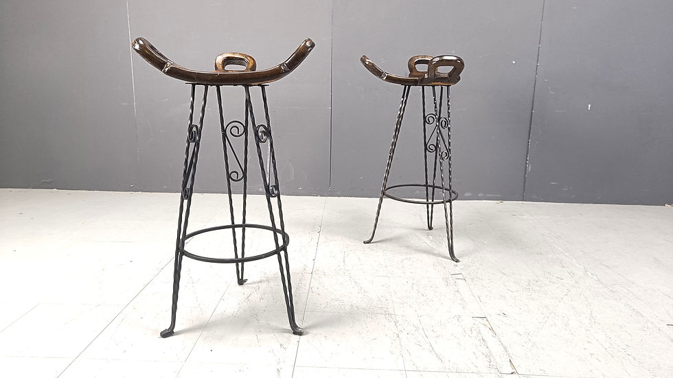 Thumbnail: Set of 6 brutalist bar stools, wrought iron, 1960s