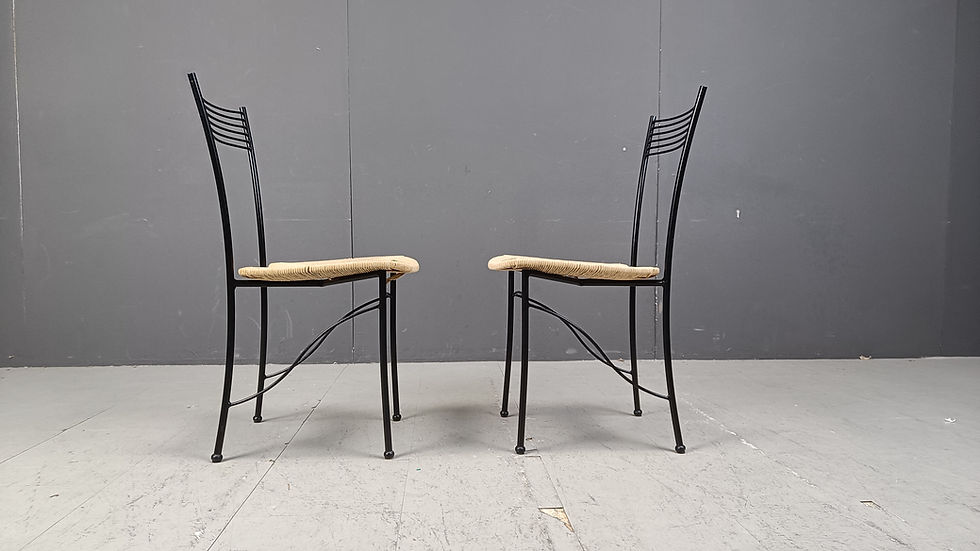 Thumbnail: Vintage italian bistro and papercord dining chairs, 1980s