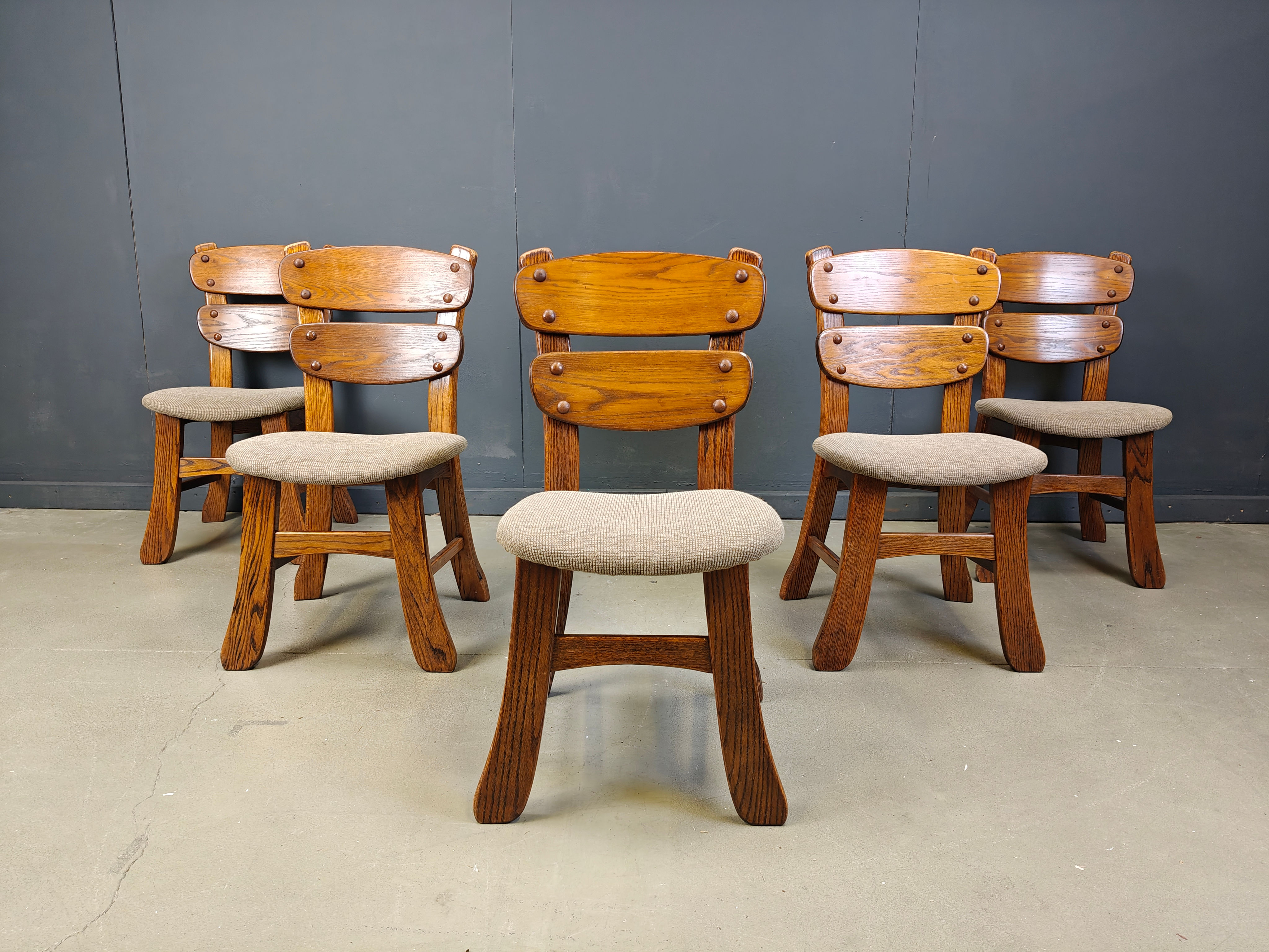 Vintage brutalist dining chairs, set of 5 - 1960s