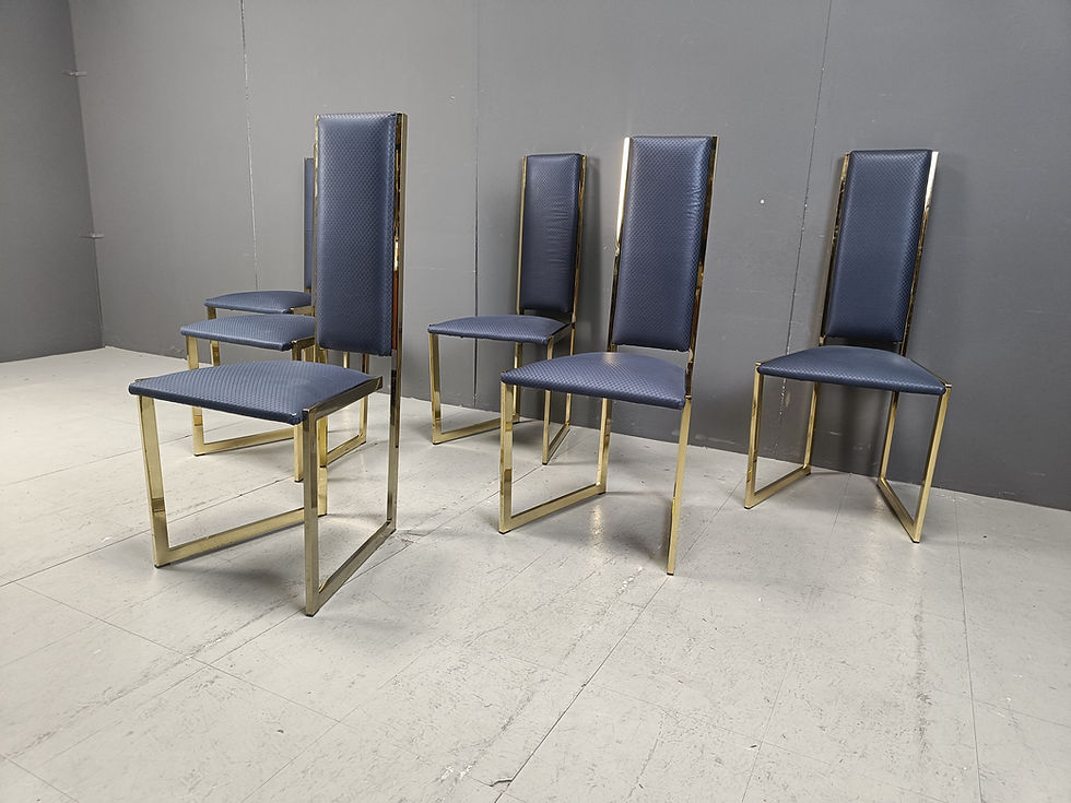 Thumbnail: Vintage brass dining chairs set of 6 - 1970s