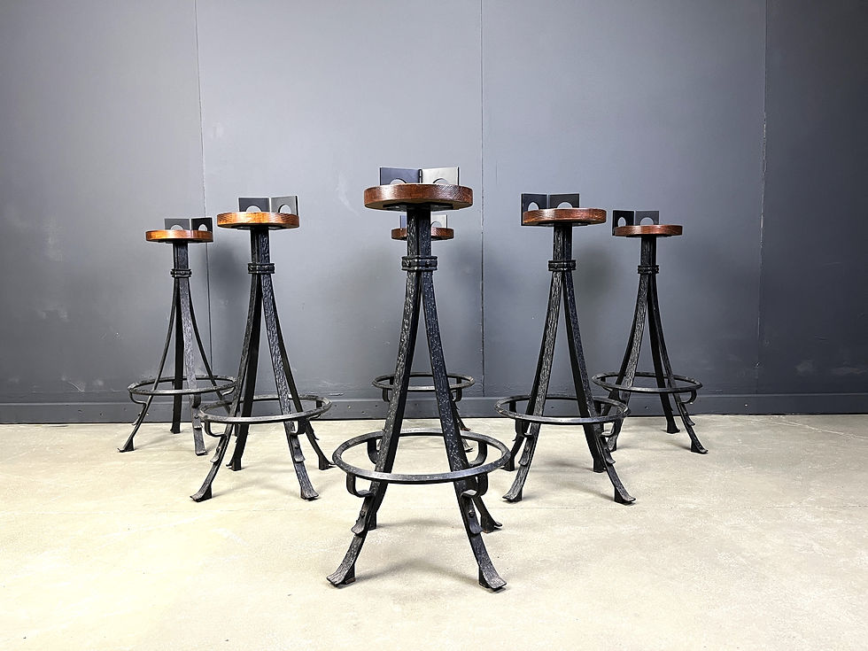 Thumbnail: Wintage brutalist wrought iron bar stools, 1960s - set of 6