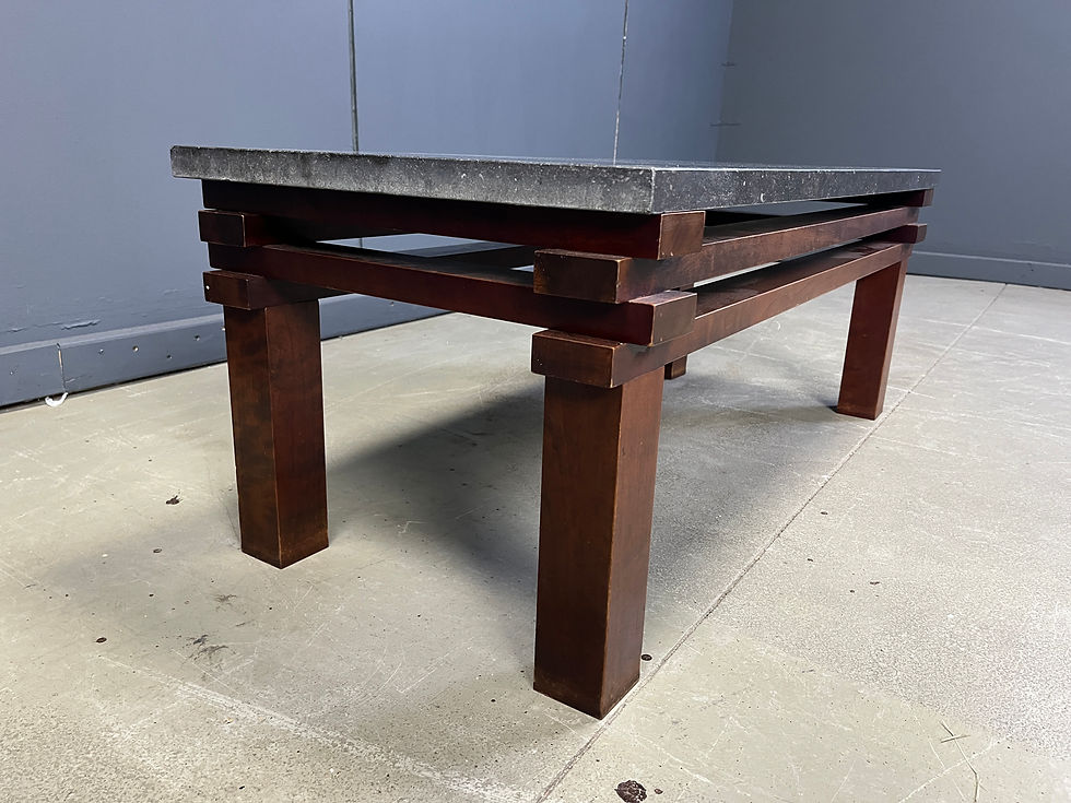 Thumbnail: Vintage wooden and stone top coffee table, 1970s