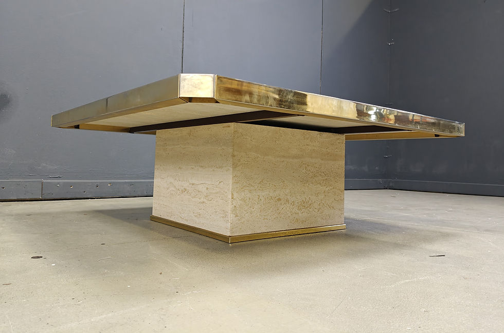 Thumbnail: Vintage belgochrom 23kt gold and travertine coffee table , 1970s