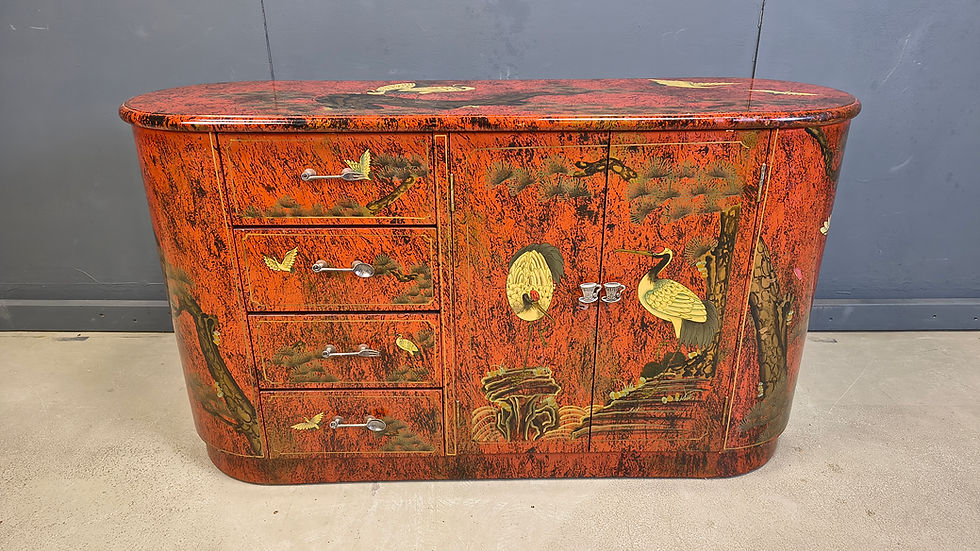 Thumbnail: Vintage red chinoiserie cabinet, 1970s
