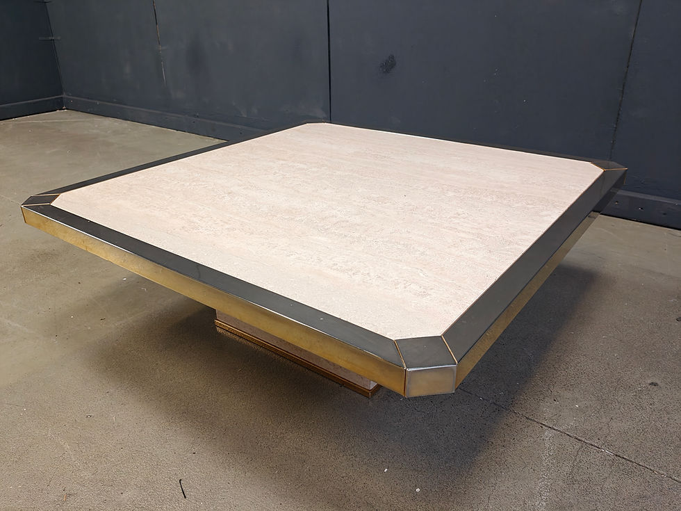 Thumbnail: Vintage belgochrom 23kt gold and travertine coffee table , 1970s