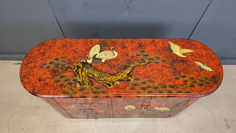 Thumbnail: Vintage red chinoiserie cabinet, 1970s