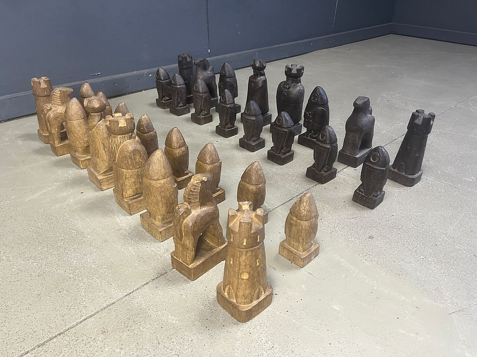 Thumbnail: Large Hand crafted wooden chess figure set, 1960s