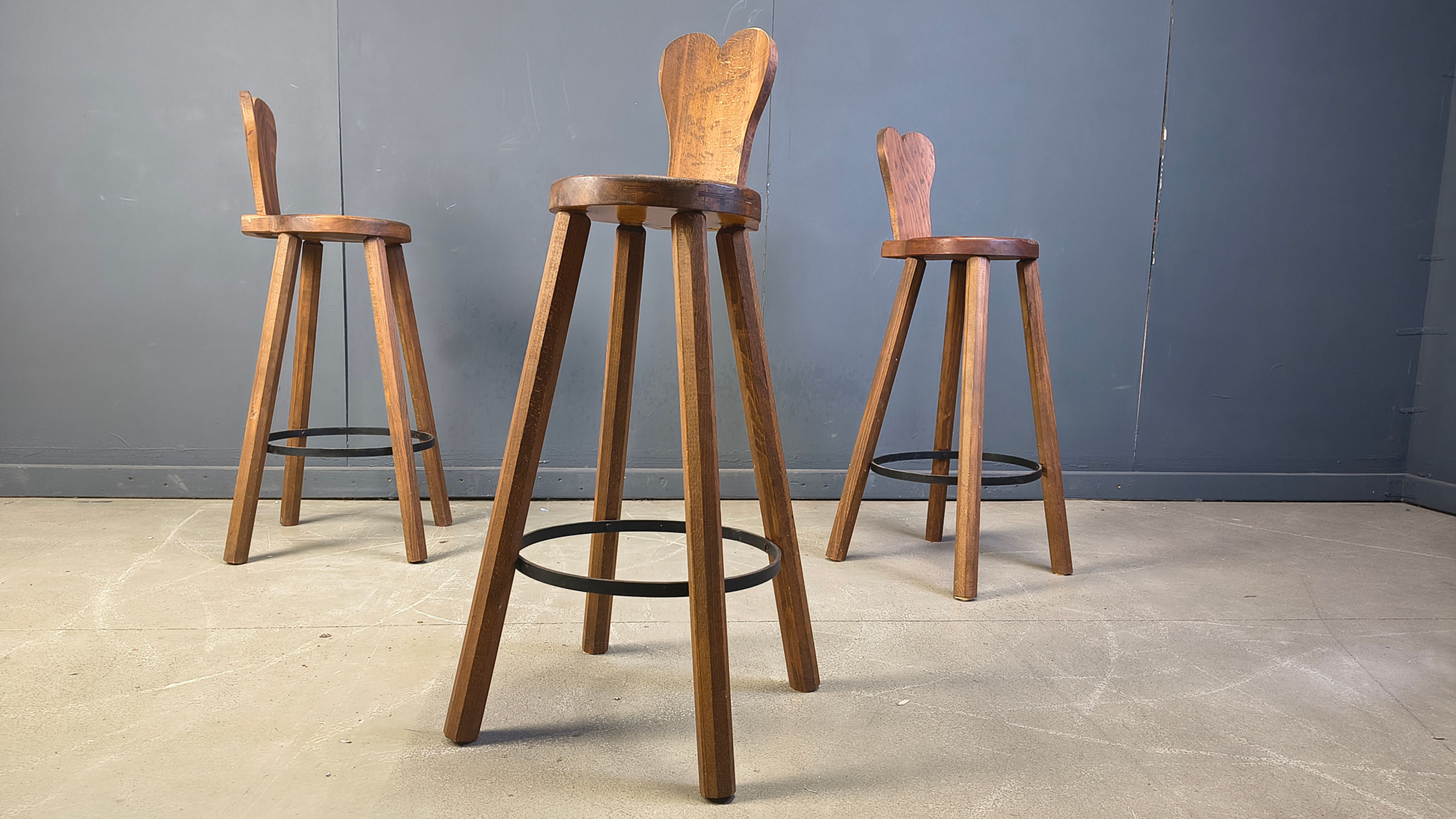 Vintage brutalist bar stools, 1960s- set of 3