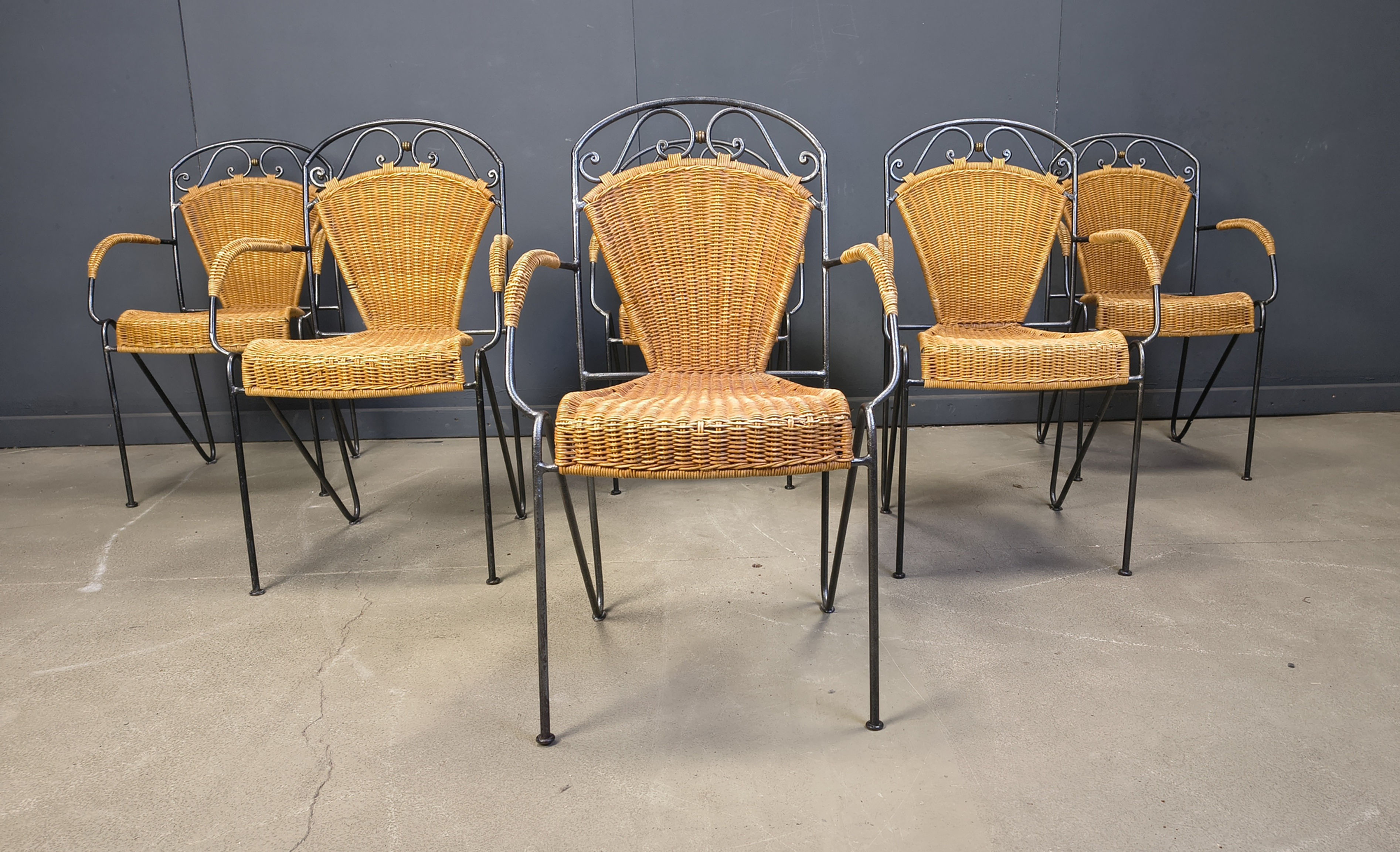Wicker Chairs attributed Frederick Weinberg, 1960s, Set of 6