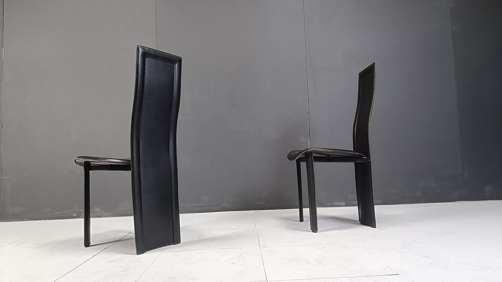 Thumbnail: Vintage black leather high back dining chairs, set of 6, 1980s