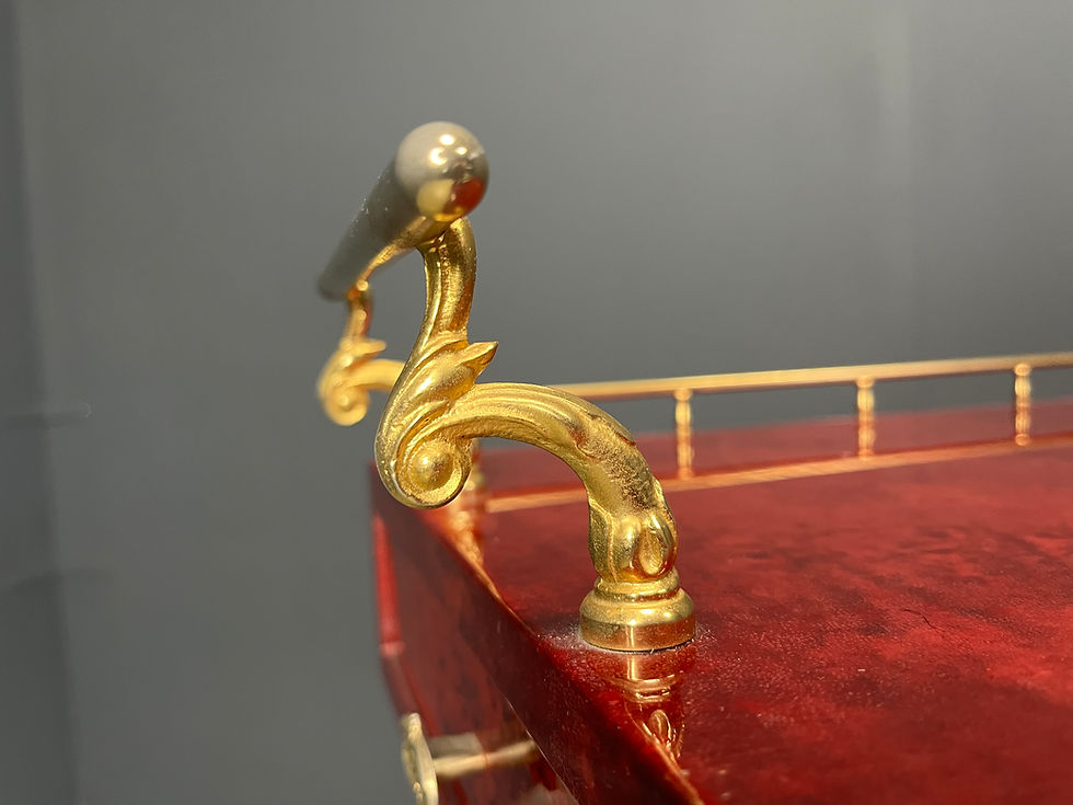 Thumbnail: Rare Italian Lacquered Goatskin / Parchment Serving Bar Cart by Aldo Tura, 1960s