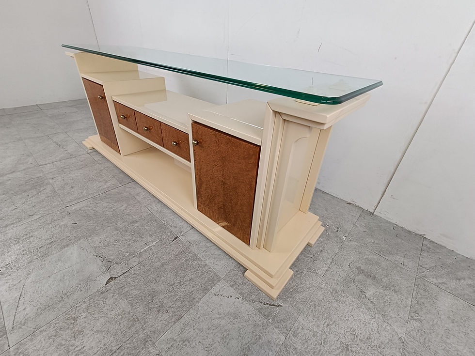 Thumbnail: Vintage lacquer and burl wood credenza, 1980s