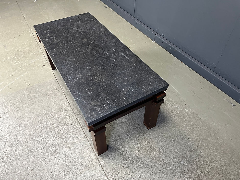 Thumbnail: Vintage wooden and stone top coffee table, 1970s