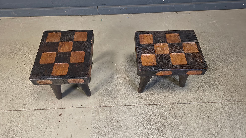 Thumbnail: Vintage rustic wooden side tables or stools, 1960s