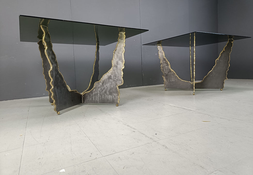 Thumbnail: Pair  of cut steel brutalist side tables or coffee tables, 1970s
