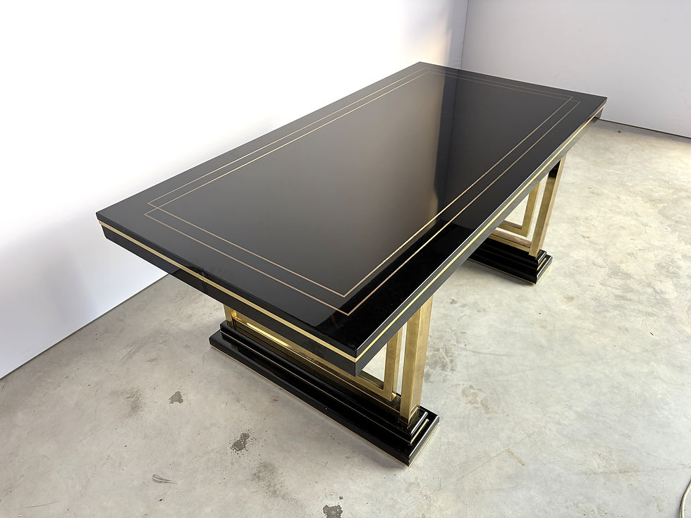 Thumbnail: Vintage lacquer and brass dining table, 1970s 
