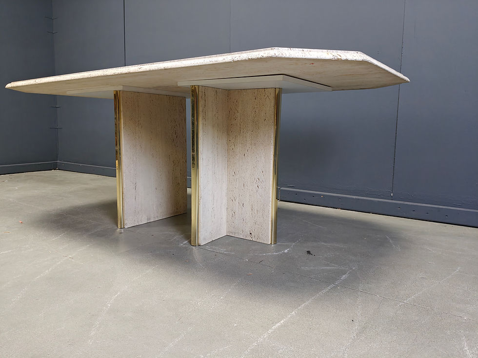 Thumbnail: Vintage italian travertine and brass dining table 1970s