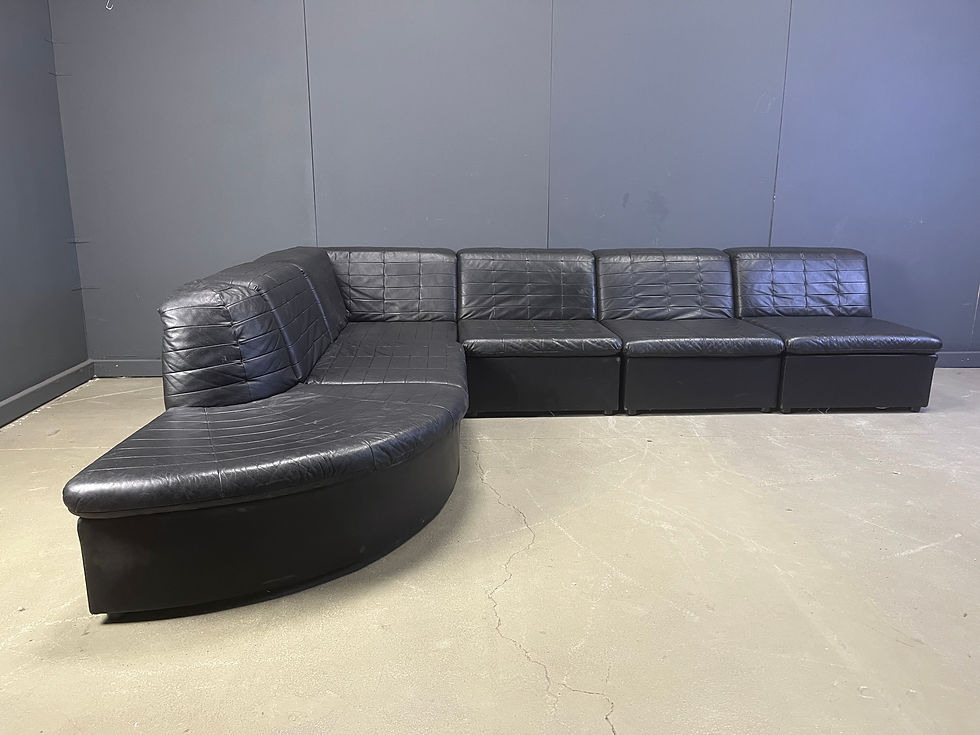 Thumbnail: Vintage black patchwork leather modular sofa set by Laauser, 1970s