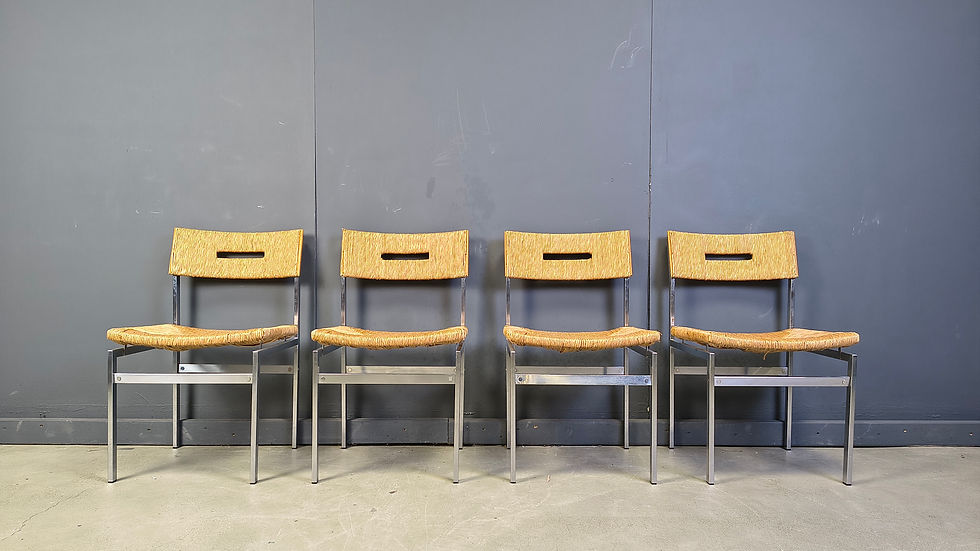 Thumbnail: Belgian wicker and chrome dining chairs, 1970s - set of 4