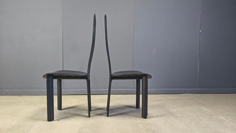 Thumbnail: Vintage black leather dining chairs, set of 4, 1980s