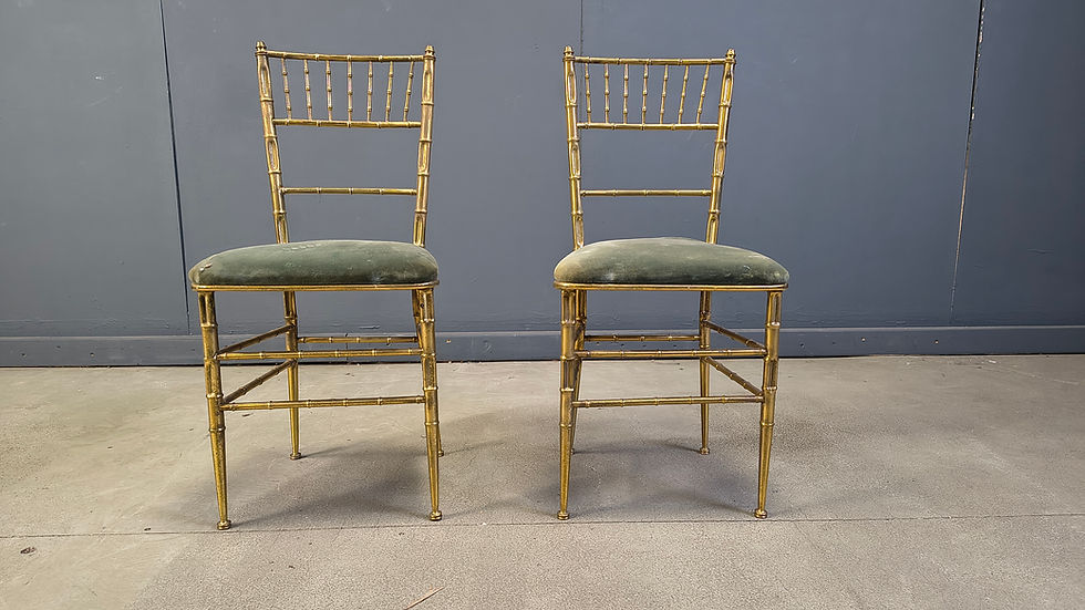 Thumbnail: Pair of brass faux bamboo chairs, 1960s