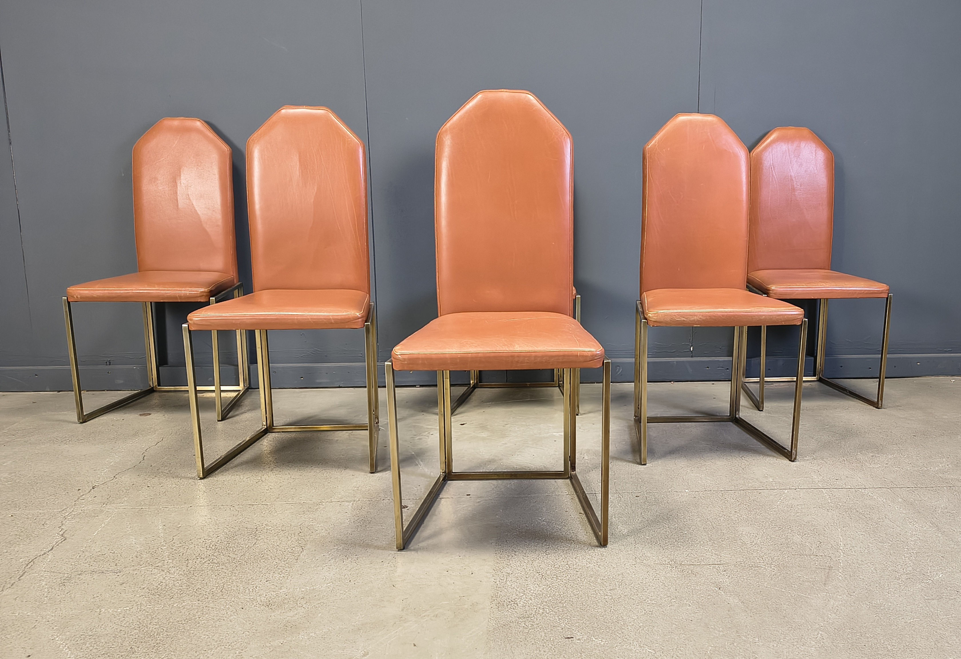 Vintage brass dining chairs by Belgo chrom, 1970s