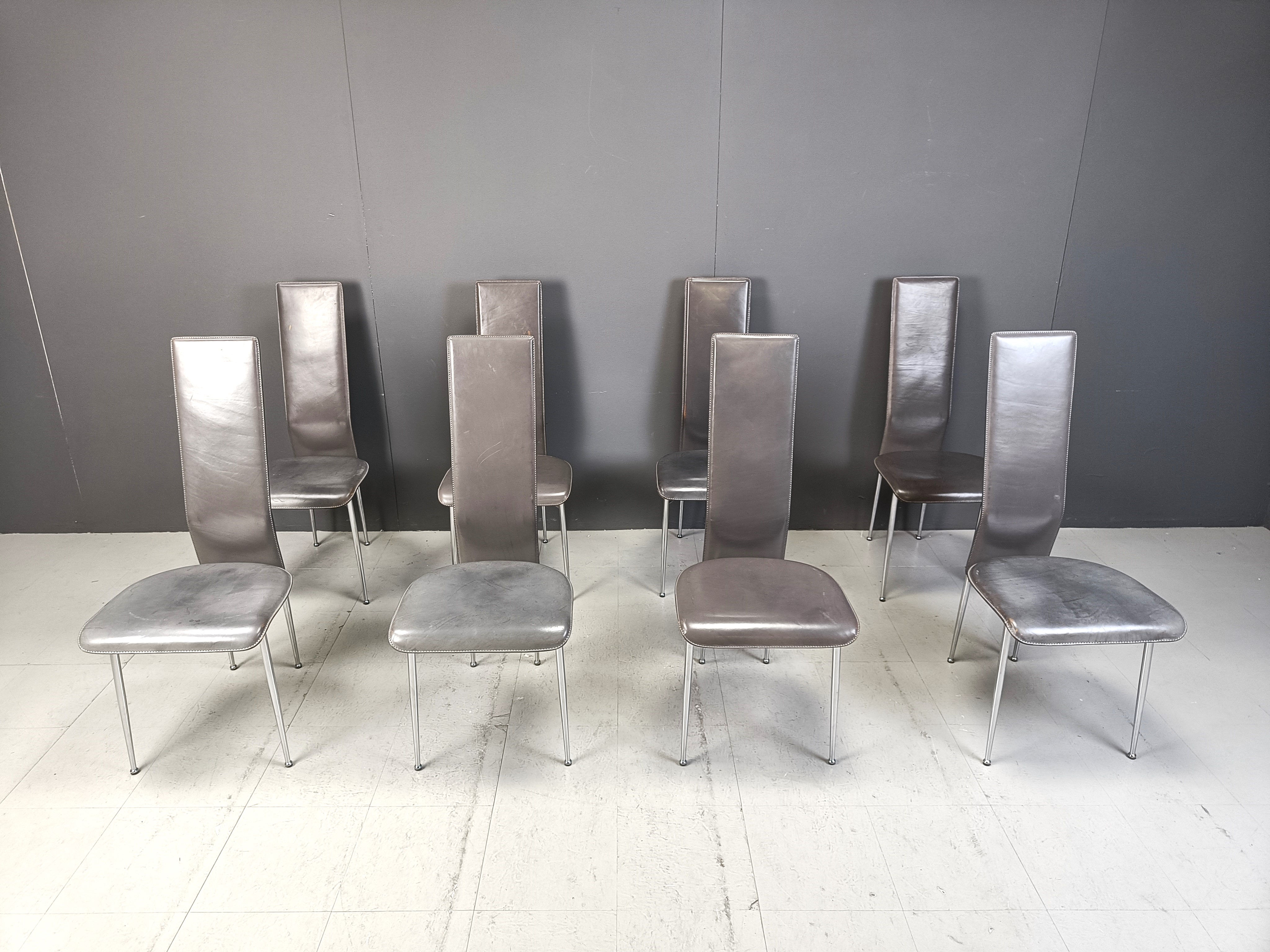 Vintage dining chairs by Giancarlo Vegni for Fasem, set of 8, 1980s