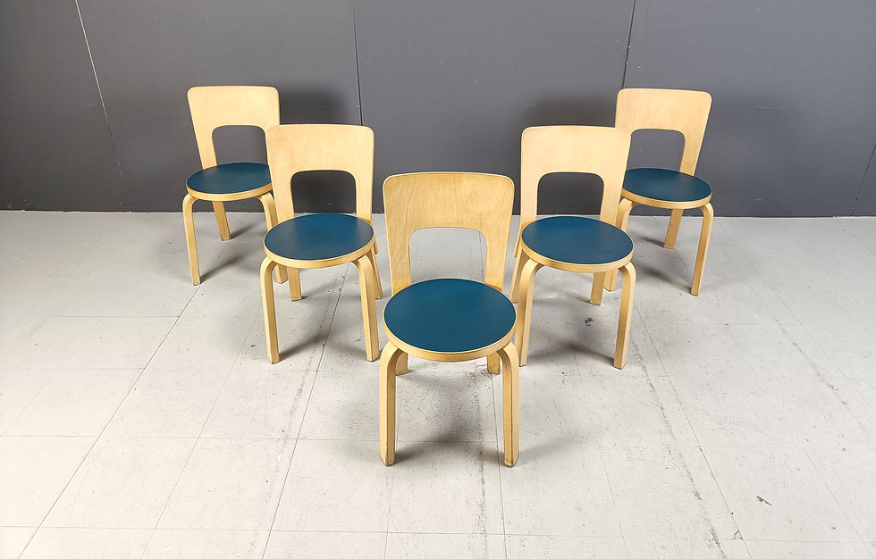 Thumbnail: Model 66 dining chairs by Alvar Aalto for Artek, 1960s