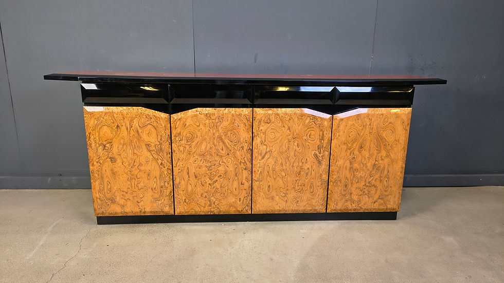 Thumbnail: Vintage lacquer and burl wood credenza, 1980s