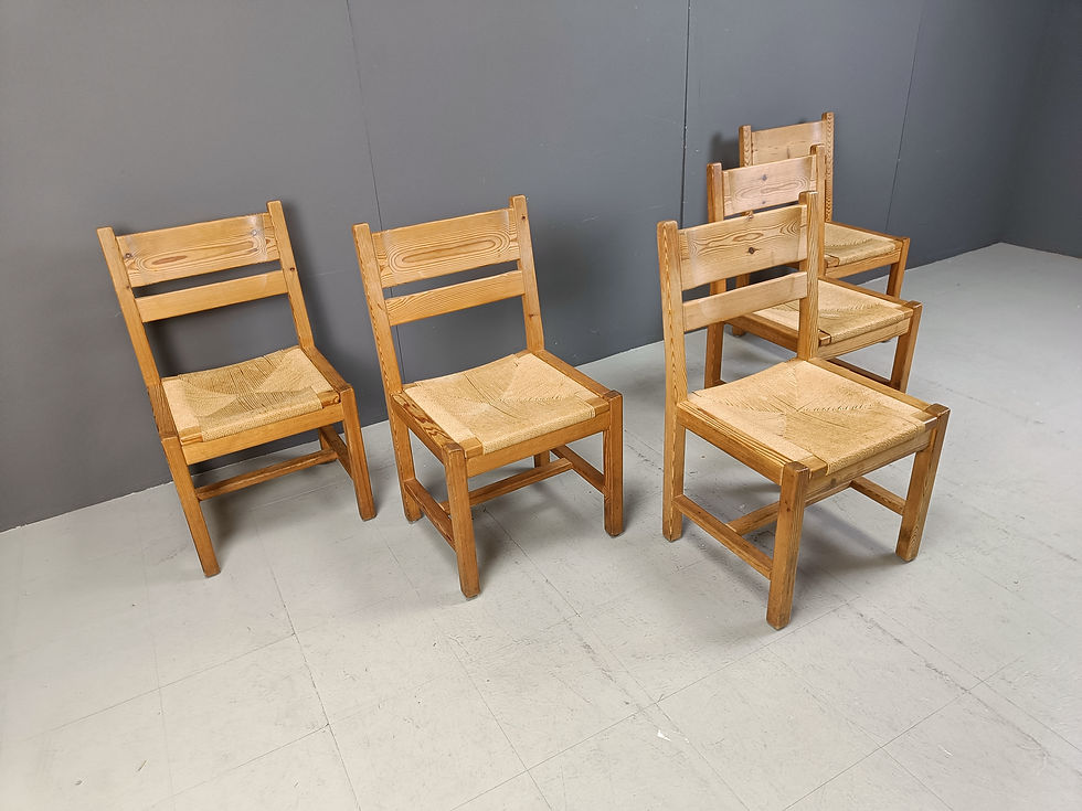 Thumbnail: Set of 5 Pine wood chairs by GM Mobler, 1960s
