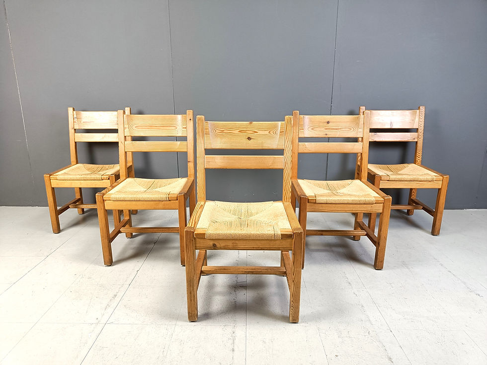 Set of 5 Pine wood chairs by GM Mobler, 1960s