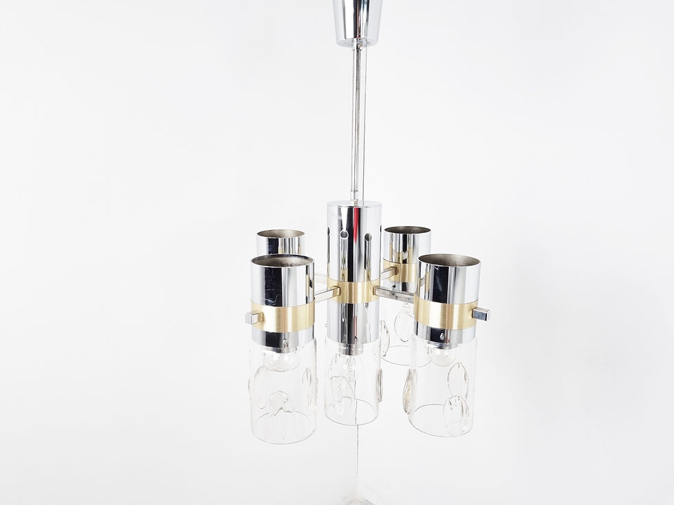 Thumbnail: Vintage italian glass and chrome chandelier, 1970s