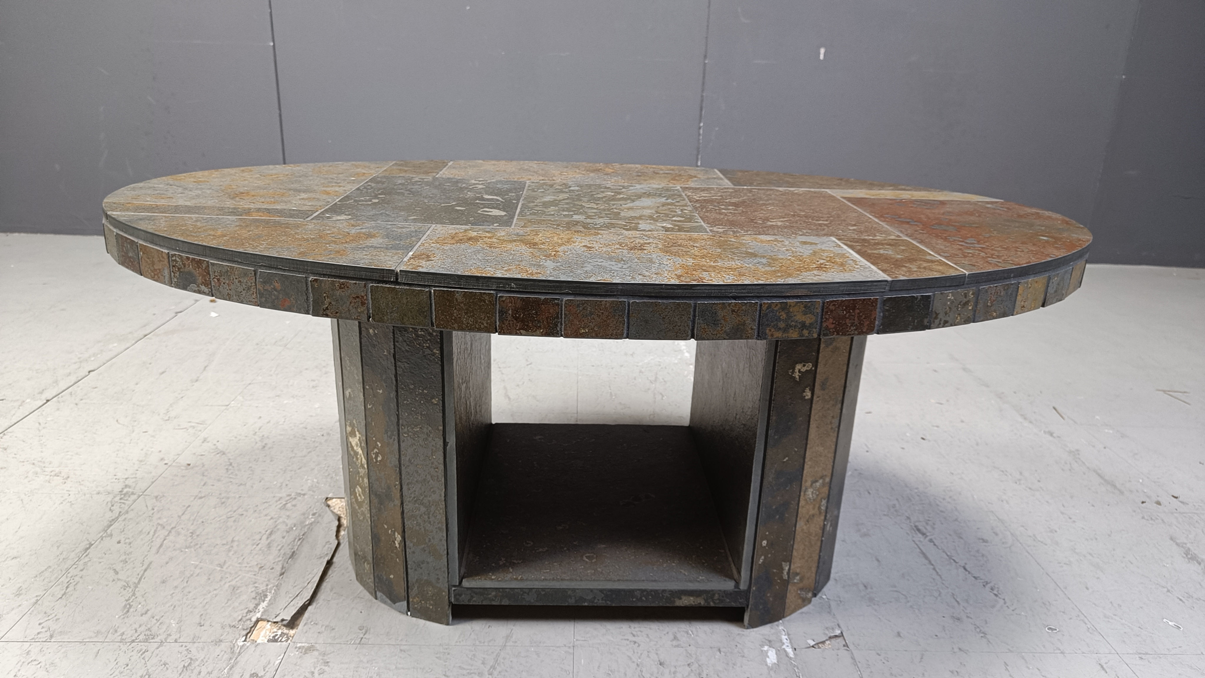 Vintage oval brutalist coffee table, 1970s