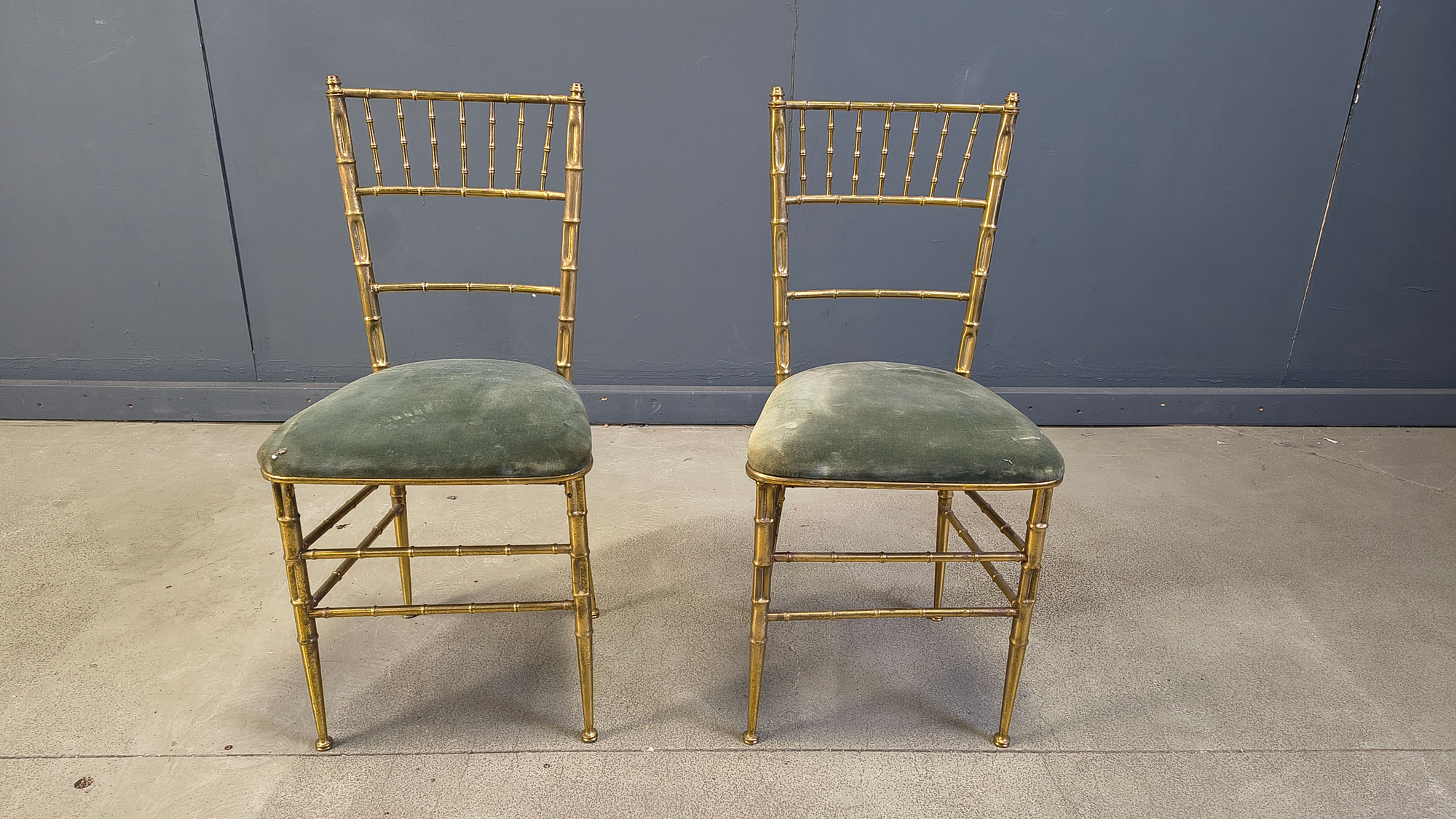 Pair of brass faux bamboo chairs, 1960s