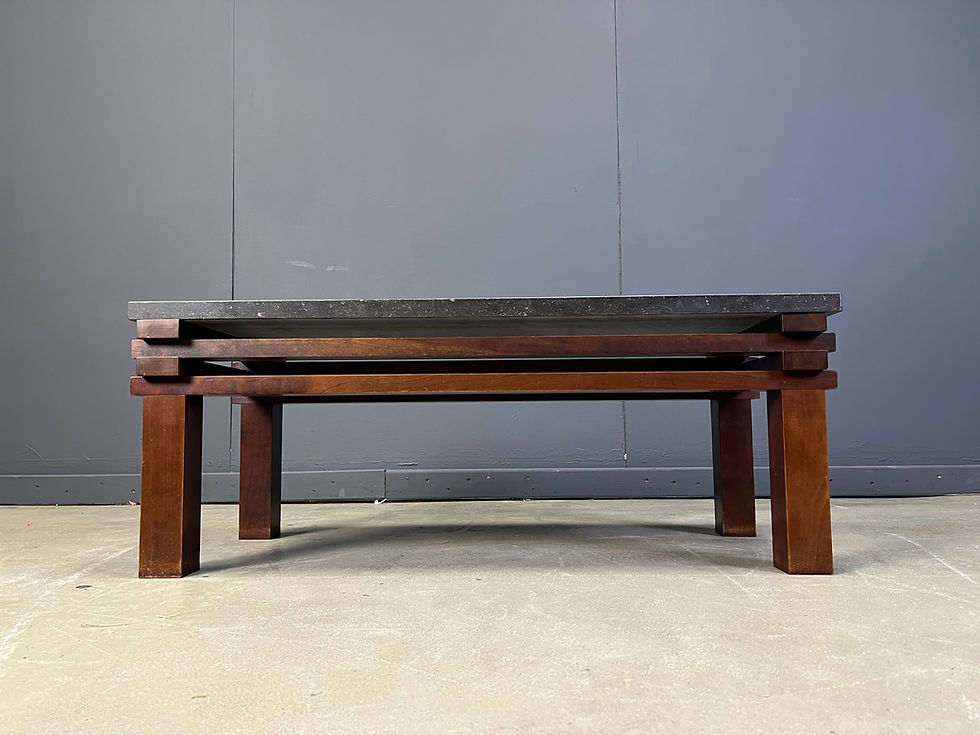 Thumbnail: Vintage wooden and stone top coffee table, 1970s
