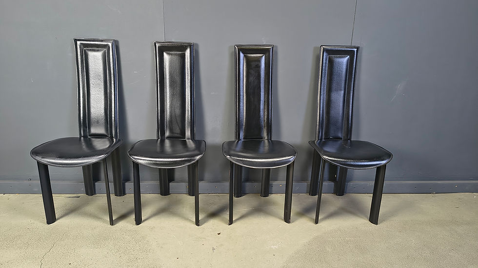 Thumbnail: Vintage black leather dining chairs, set of 4, 1980s
