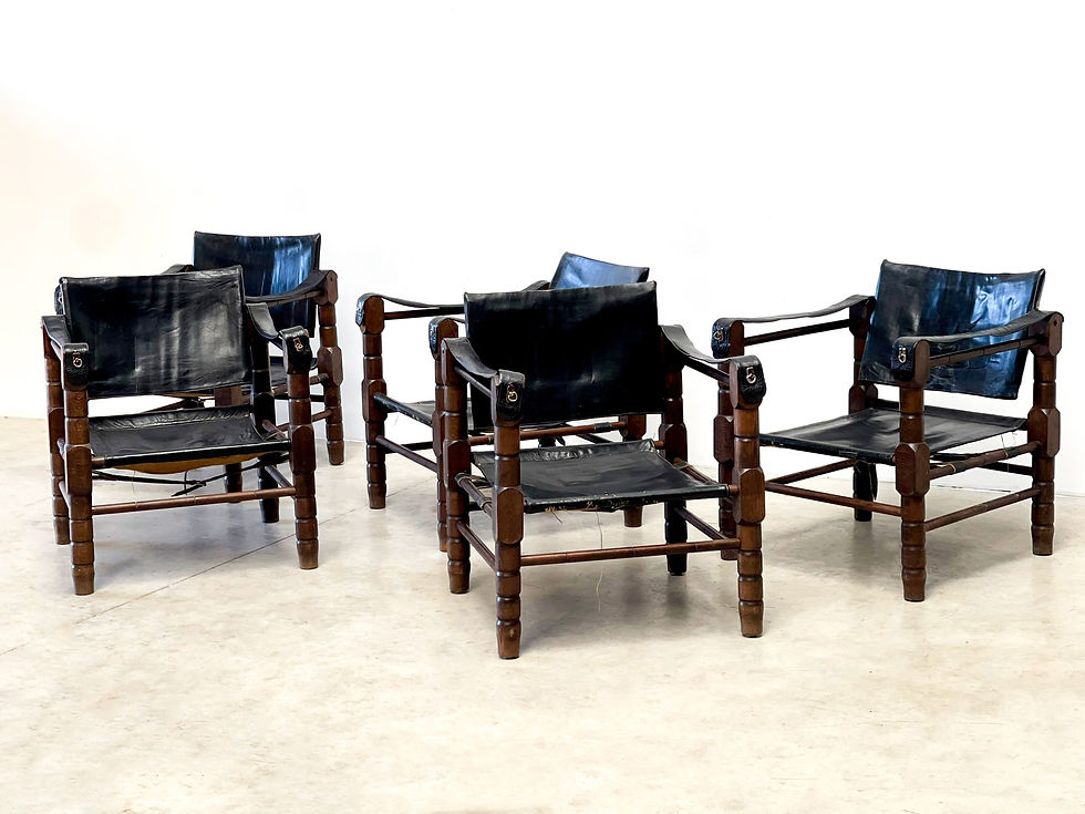 Thumbnail: Mid century leather safari armchairs, 1960s