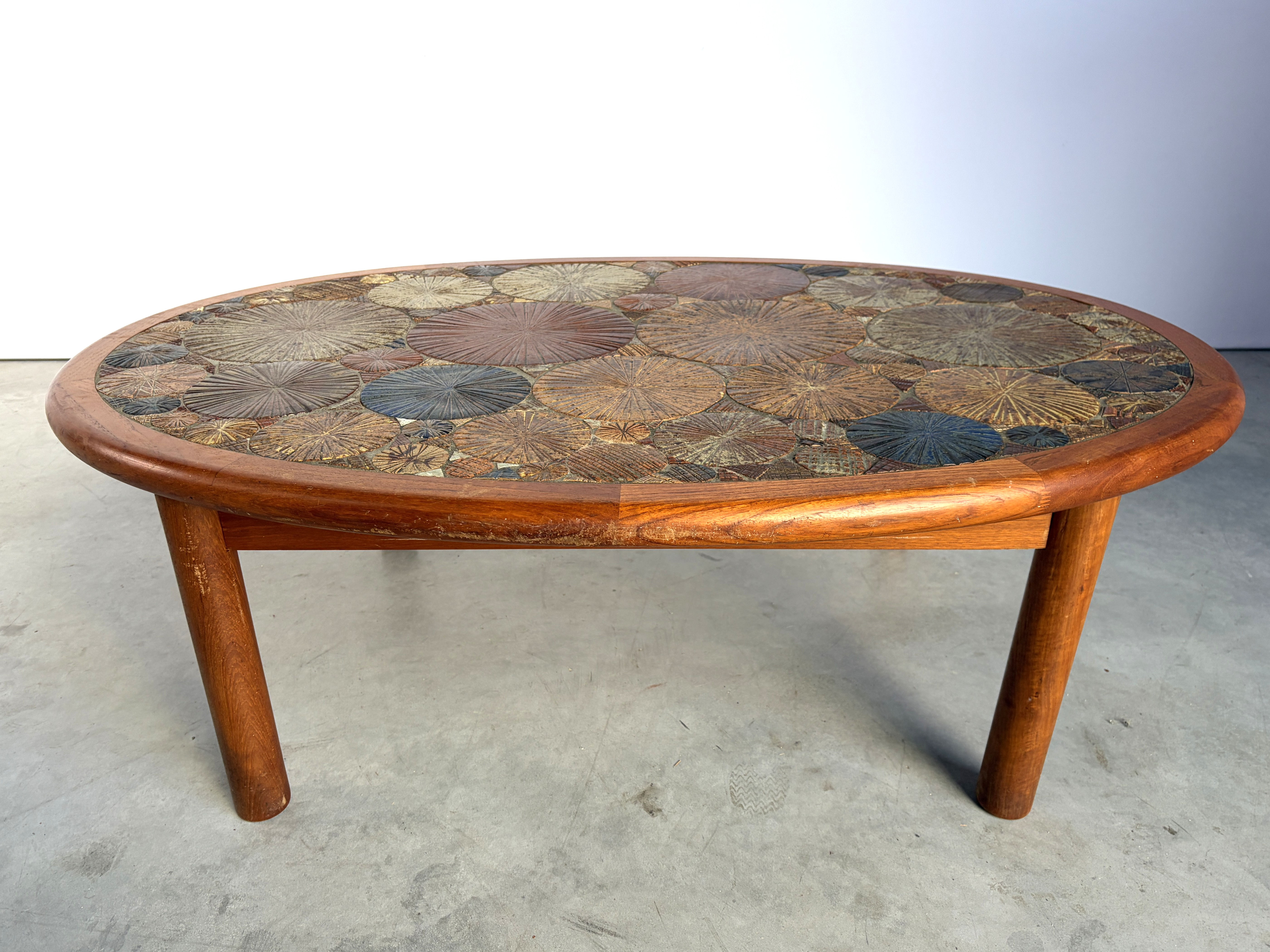 Mid Century Danish Teak And Tile Tue Poulsen Coffee Table By Haslev, 1960s