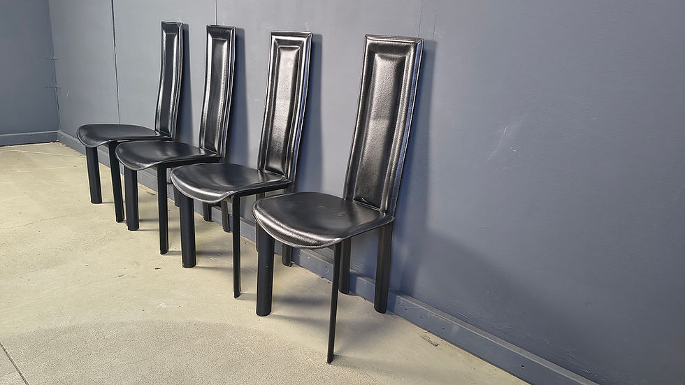 Thumbnail: Vintage black leather dining chairs, set of 4, 1980s