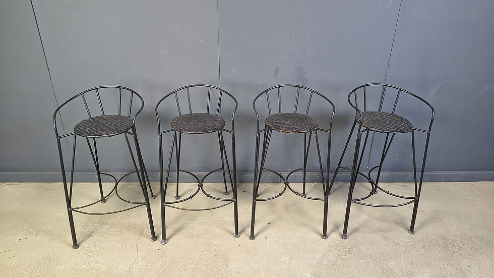 Thumbnail: Vintage wrought iron and rattan bar stools, set of 4 - 1970s